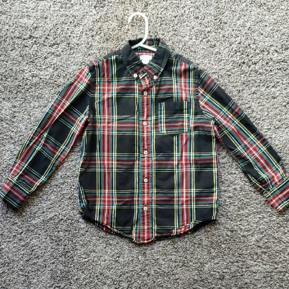 EUC J. Crew Factory Black Plaid Long-sleeve Button-down Shirt Size Small 6-7